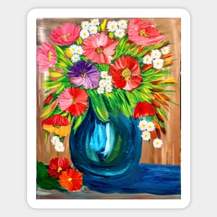 Some abstract mixed flowers in a metallic vase Sticker